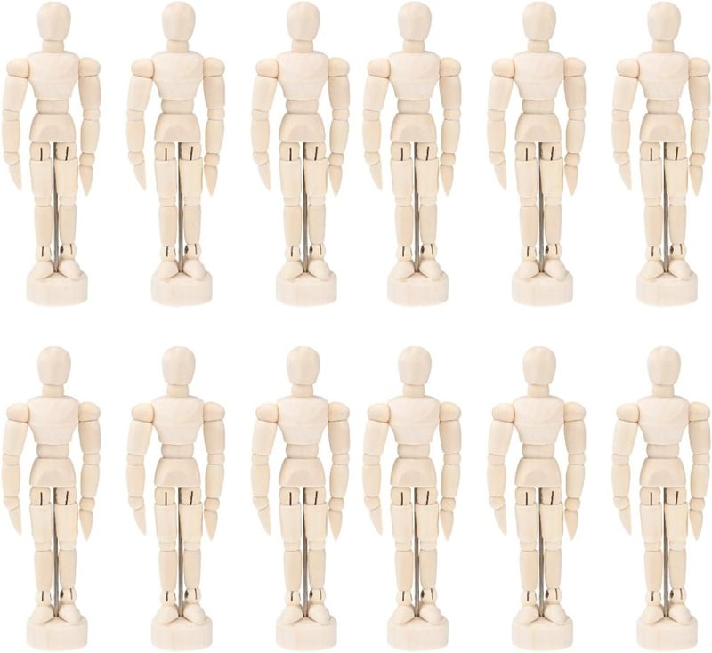 DOITOOL Artists Wooden Manikin Jointed Mannequin: 12 Pack 4.5 Inch Artist Mannequin Model Drawing Figure Model Wooden Mannequin Artist Manikin with Stand for Drawing Painting Desk Decoration - Image 1